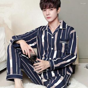 Pijamas masculinos conjunto de pijama xadrez impressão pijama de algodão masculino manga longa camisa calças ternos 2 peça homewear