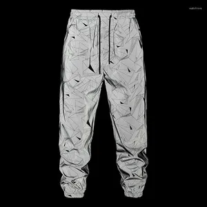 Calças masculinas Mens Impressão Geométrica Reflexiva Jogger Sweapants Calças Fluorescentes Harajuku Hip Hop Dance Festival Rave Night Sport