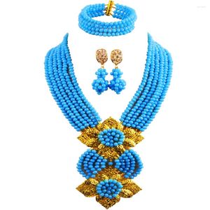 Necklace Earrings Set Blue Crystal Nigerian Wedding African Bridal