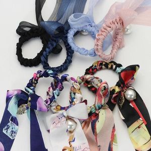 Large Hair Bows Scrunchies Silk Ponytail Holder Accessories Braided Elastic Bands Long Bowknot Scrunchy Wholesale