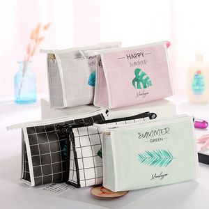 DHL50pcs Cosmetic Bags Women PU Leaf Printing Solid Large Capacity Waterproof Protable Travel Wash Bag Mix Color