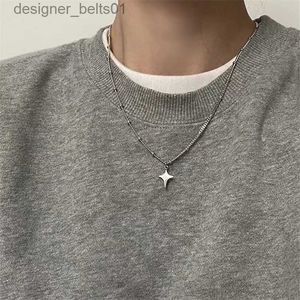 Pendant Necklaces Kpop Goth Silver Color Star Pendant Chain Necklace For Women Men Egirl Y2K Cool EMO Punk Aesthetic Grunge Jewelry GiftsL231215