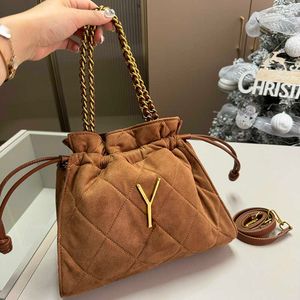 Suede Designer Bag y-letter Tote Bag Women Vintage Luxurys Handbag Chain Handle Bucket Bags Lady Lattice Totes Hobo