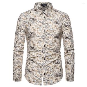 Herrenhemden, bedruckt, langärmelig, für Männer, Blumenhemd, Camisa Masculina, Revers, Urlaubsstil, Blusas Ropa, Camisas De Hombre, Kleidung