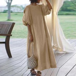 Casual Dresses Women's Korean Style Maxi Dress Elegant Loose Half Sleeves Robe Lantern Sleeve Ankle Length Ladies Daily Wear