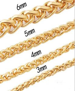 Masculino feminino 18k banhado a ouro hip hop colar aço inoxidável 3mm6mm redondo trigo palma franco foxtail corrente colar 241631436