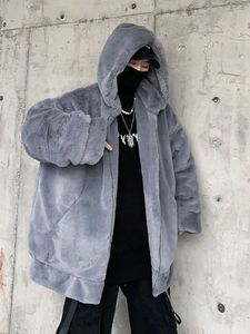Мужская куртка из искусственного меха Gmiixder, уличная стеганая куртка для мужчин, утолщенное пальто из шерсти ягненка и кролика, зимняя мода для любителей готики, Harajuku, искусственный мех 231215