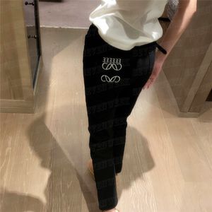 Fashion Plush Denim Pants Designer Womens Jeans with Belt Design Slim Black Trousers Girl Lady Long Pant Jean Streetwear