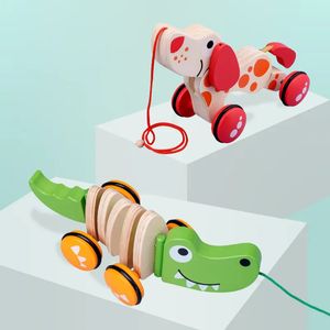 Intelligence toys Kids Pull Wire Toy Puppy Tractor Infant Wooden Shape Funny Animal Walker Montessori Toys Handmade Crafts Gift Child 231215