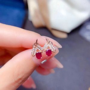 Stud Earrings 925 Silver Leaf For Young Girl 3mm 4mm Natural Pink Sapphire Emerald Ruby Woman Brithday Gift