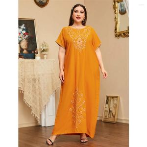 Roupas étnicas Kaftan Verão Mulheres Manga Curta Bordado Solto Maxi Vestido Muçulmano Abaya Dubai Turquia Caftan Islâmico Jalabiya Robe Vestido