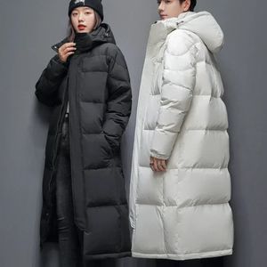 Parkas masculinas Gmiixder unissex jaqueta quente masculina grossa com capuz sólido zíper parkas feminina acima do joelho extra longa jaqueta acolchoada de inverno 231214