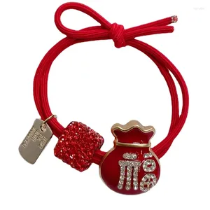 Jul Red Lucky Bag Hair Ring Money Transport Head Rope Women's Horse Tail Leather Band