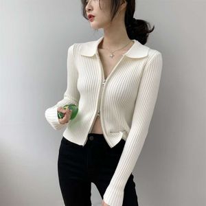 Jiazhi Thick Sweater Coat 2023 New French Zipper Flip Collar Women's Fashion Knitted Cardigan 8T8060