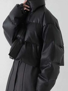 Mulheres para baixo parkas jaqueta de couro do plutônio feminino inverno grosso acolchoado casaco feminino oversized zíper colheita outerwear senhoras vintage solto quente botão jaquetasl231215