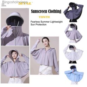 Others Apparel Summer Ice Silk Sun Protection Quick Dry Jacket Skin Windbreaker Hooded Shade Top Outdoor Mask UV Protection Coat Woman ClothingL231215