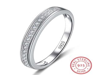 Di lusso Reale 100 925 Anelli In Argento Sterling per Le Donne Mezzo Cerchio Zircone CZ Diamante Anello di Fidanzamento Gioielleria Raffinata Regalo XR0122382274