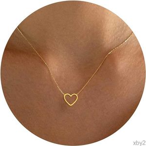 Pendant Necklaces Tewiky Cute Heart Necklace Small 14k Gold Heart Pendant Neckchain Small Gold Heart Open Heart Chain Necklace Womens Exquisite Gold Necklace Gift f