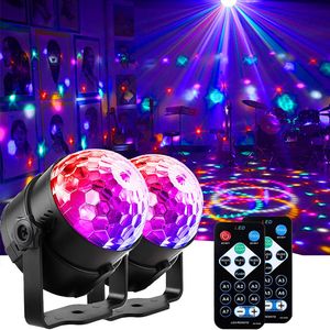2 förpackningar Disco Ball Strobe Lamp 7 -lägen Stage Ljusljud Aktiverade festljus med fjärrkontroll DJ -belysning för fester födelsedag juldekorationer