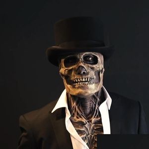 Party Masks The Latest Skeleton Biochemical Mask For Halloween Cosplay Props Sile Fl Er Head With Hat Pr Sale 230818 Drop Delivery Hom Dhqix