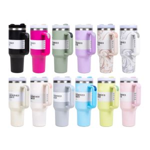 Nuove tazze da 40 once neon Tumbler Tumblers Pink Co-branding Flamingo in acciaio inossidabile Valentino da giorno di tazze da giorno con vettura in silicone Straw 2a generazione Auto da viaggio 0425