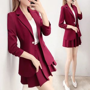 Suit skirt women's spring and autumn fashion temperament small suit coat pleated skirt two-piece suit