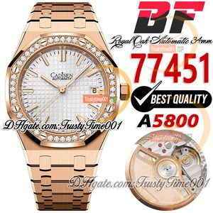 BFF 34mm 77451 A5800 Relógio automático feminino 50º aniversário moldura de diamantes ouro rosa branco texturizado mostrador pulseira inoxidável super edição trustytime001Relógios