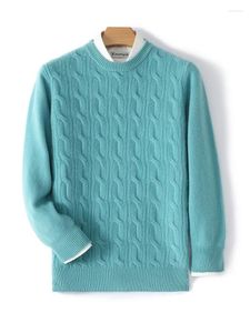 Erkek Sweaters Sonbahar Kış Sweater Merino Yün Kalın Sıcak Kazak O yaka Twist Çiçek Temel Kaşmir Triko Kore Moda Üstleri