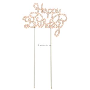 Cake Tools Metal Happy Birthday Topper Party Cakes Decoration 1221953 Drop Delivery Home Garden Kitchen Dining Bar Bakeware Dhrtt