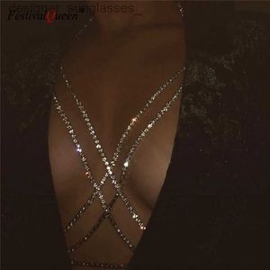 Andra modetillbehör som lyser Rhinestones Chest Cross Bo Chain Boho Multi -Layers Bröstkedjan smycken Crystal Chest Harness Bo Jewellery for Womanl231215