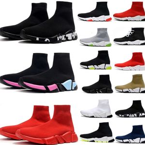 Designer Speeds Casual Schuhe Plattform Sneaker Männer Frauen Tripler S Paris Socken Stiefel Marke Rot Weiß Blau Licht Rubin Graffiti Luxus Hohe Trainer Turnschuhe