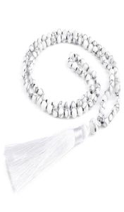 Pendant Necklaces Fashion White Tassel Long Necklace 6mm 108 Beaded Natural Stone Black Line Turquoises Handmade Mala Women Men Je3191325