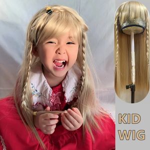 Hårtillbehör Beige Wigs For Children Baby Golden Headgear Kids Blonde Braids Headwear Juvenile Aureate Headdress Little Girl Hair Accessories 231215