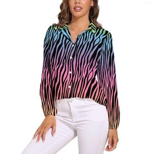 Blusas femininas tigre listras blusa de pele manga longa metálica impressão animal kawaii feminino casual camisa oversize padrão topo presente de aniversário