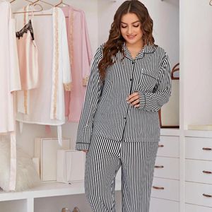 Kvinnors sömnkläder Kvinnor 2st Pyjamas kostym med Pocket Black Rands Spring Autumn Intime Lingerie Casual Sleep Set Nightwear