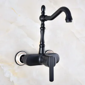 Banyo Lavabo muslukları tek saplı çift delikli duvara monte havza musluk döner spout mutfak soğuk ve su karıştırıcı pirinç musluklar dnf876