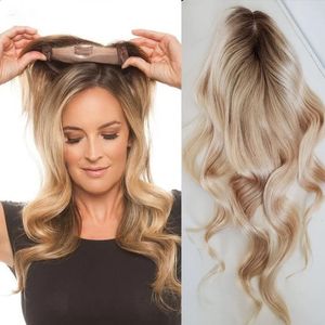 Perucas sintéticas 6/20 polegadas Ombre Cor Cabelo Humano Topper Loira PU Mono Base 100 Remy Peça Clipe de Pele em 4 613 Peruca para Mulheres 231214