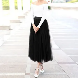 Skirts Black 3 Layers Tulle Party Skirt Pleated White TUTU Womens Lolita Petticoat Bridesmaids Midi Jupe Saias Faldas