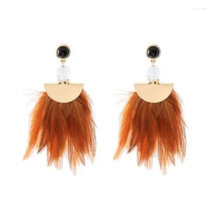 Baumelnde Ohrringe BALANBIU Hyperbole natürliche Farbe Feder Quaste Tropfen für Frauen Geschenke schwarz Harz Mode-Accessoire