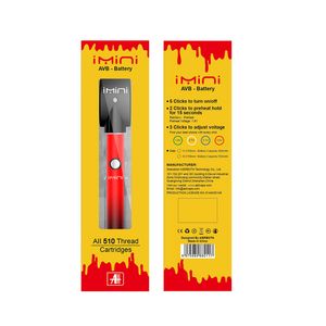 380mAh Imini Colorido Max Pré-aquecimento Bateria Tensão Variável eCigs Carga Inferior com USB 510 Thread Vape Pen Bateria para Carrinho de Óleo Cartuchos Vaporizador Pen Bateria