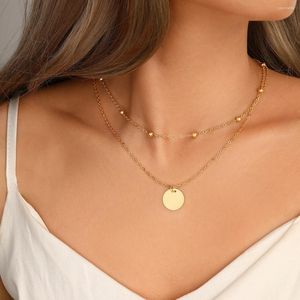 Chains 17KM Vintage Gold Silver Color Coin Pendant Necklace For Women Girls Simple Metal Beads Necklaces Multi-layer Adjustable Jewerly