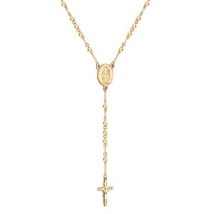 Long Scapular Catholic Rosaries Beads Christian Cross Pendant Necklaces 14k Yellow Gold for Women Men Jewelry Chokers