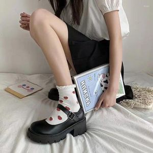 Sapatos de vestido feminino verão calçado preto salto alto na plataforma de salto estilo japonês lolita para mulher 2023 couro normal casual a e