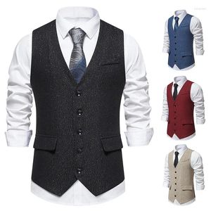 Mäns västar 2024 Fashion Casual Tweed Wool Suit Vest Single Breasted Slim Fit Waistcoat Herringbone