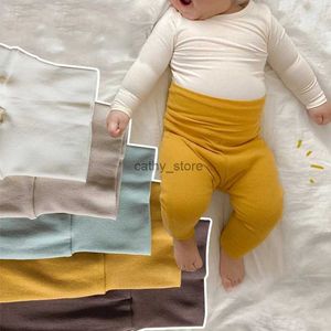 Overaller 0-5 år baby barns höga midja magbyxor manlig kvinnlig vår höst bomull leggings bomull vinter plus sammet bantersl231114