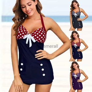 Kvinnors badkläder Fashion Women's Swimwear Polka Dot Print Onepiece Swimsuit New Beach Surf Tankini Swimsuit S-6XL YQ231215