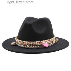 Wide Brim Hats Bucket Hats Fashion Fall 2020 Winter Wide brim fedora Hat Women Men With Belt Panama Jazz Cap Trilby Felt vintage hats chapeau feutre homme YQ231215