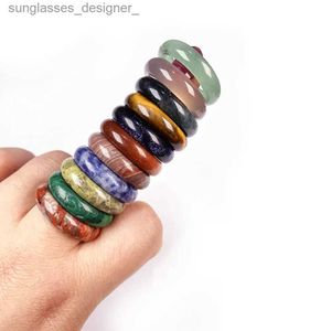 Solitaire Ring Natural Stone Rings smycken En mångfald av stenar Två slags modeller unisex cirkel naturliga stenfinger ringer charms 6mm bredd231215