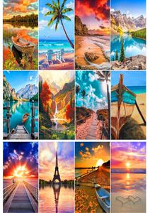 Full Diamond Scenery Diamond Embroidery Kit 5D DIY DIAMOND MÅLNING LAKE SUNSHINE Båt Landskap Mosaik Hemdekoration Gift7426407