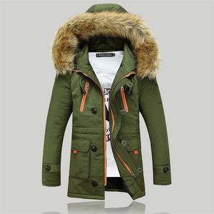 Męski Parkas Fur Fur Kartura Zimowa kurtka z kapturem mężczyzna grube ciepłe płaszcze na zewnątrz wiatrowoodporne odzież zewnętrzna multi kieszeni bawełna 231214